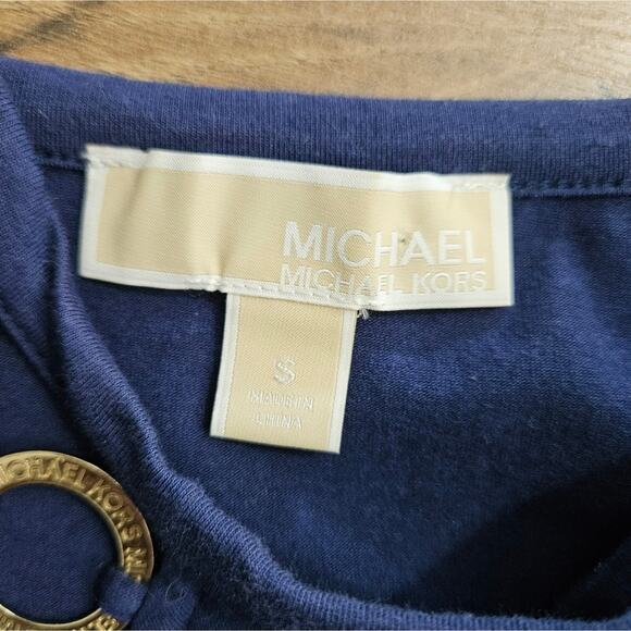 MICHAEL Michaek Kors Top Womens Small Gold Toned Shoulder Cutout Blue Cotton - Picture 8 of 13